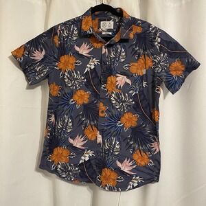 Hurley Shirt Mens Blue Orange Hawaiian Floral Button Up Short Sleeve Size Medium